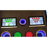 Close-up of the Valley Jet-Pong scoreboard with buttons and digital displays.