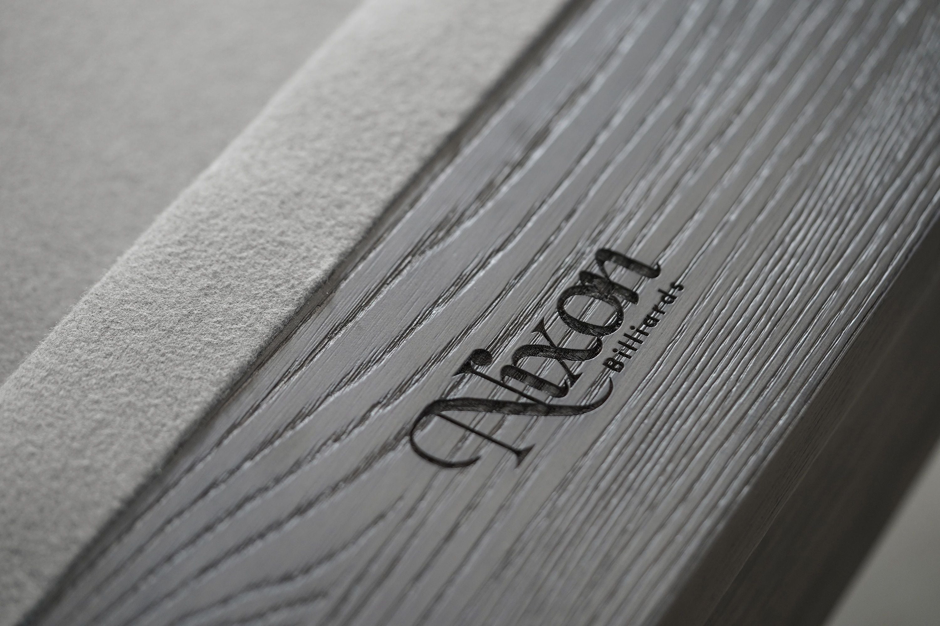 Close-up of the Nixon Georgia 8' Slate Pool Table in Grayson Grey by Nixon Billiards.