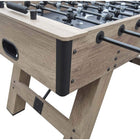 Close-up of the Hathaway Braxton 55'' Foosball Table with black handles and Barnwood finish.