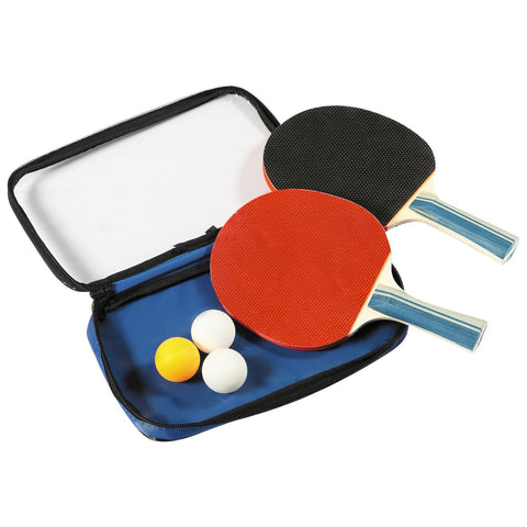 Carmelli™ Dual Control Spin set: 2 paddles, 3 balls, blue zippered case.