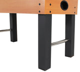 Corner of a DMI Sports American Legend Charger 52" foosball table with black legs and metal bars.