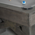 Close-up of Nixon Billiards Georgia 7' Slate Pool Table corner pocket in Grayson Grey finish.