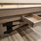 Champion Rustic 9' Shuffleboard Table features an open drawer and Canadian Maple playfield.