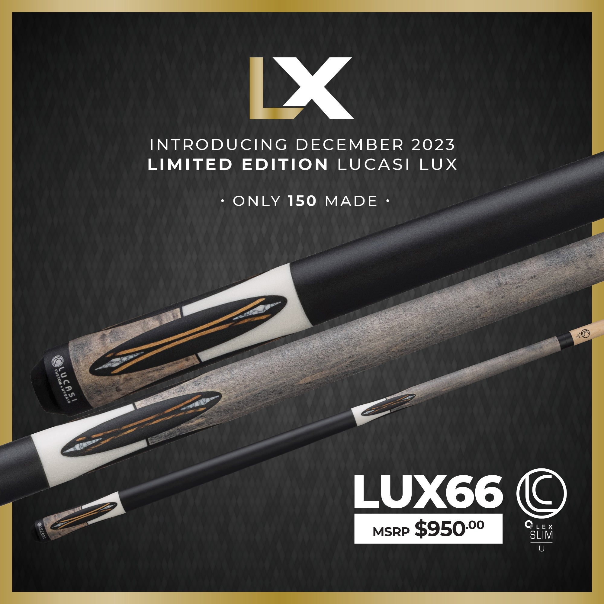 Limited Lucasi Lux® LUX66 Pool Cue, Birdseye Maple, 150 made, $950 MSRP.