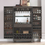 The American Heritage Billiards Fairfield Wine Cabinet stores bottles, glasses, and barware.