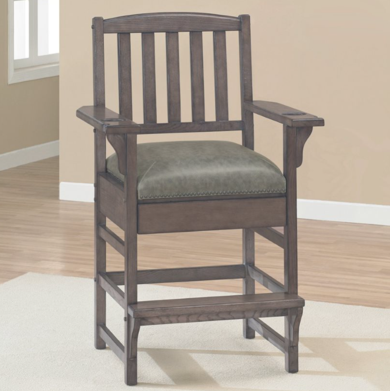 American Heritage Billiards King Chair in Glacier with slatted back, arms, and green cushion.