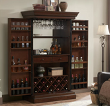 American Heritage Billiards Jordan Wine Cabinet in Navajo with shelves and mirrored back.
