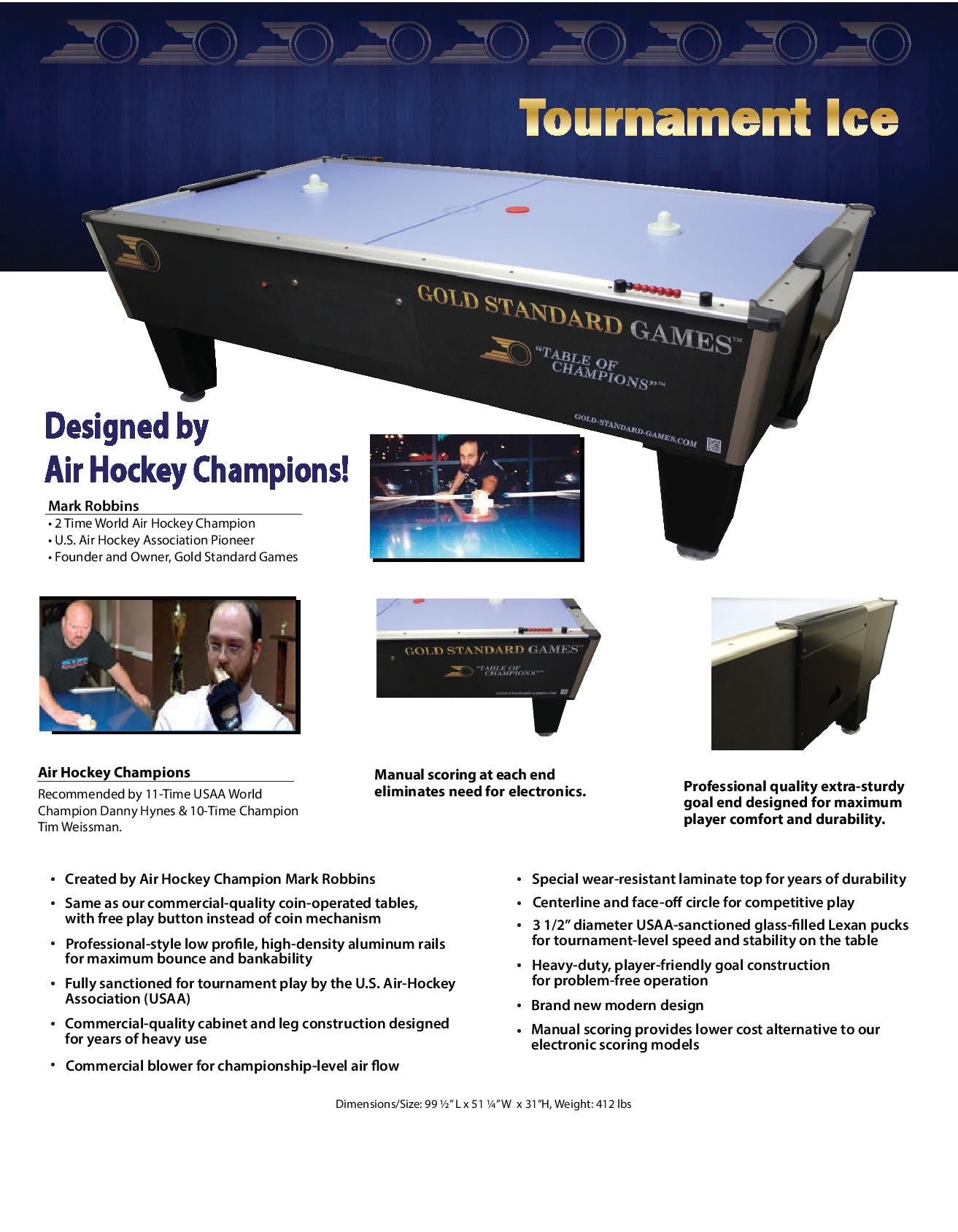 Gold Standard Games 8 Tournament Ice Air Hockey Table