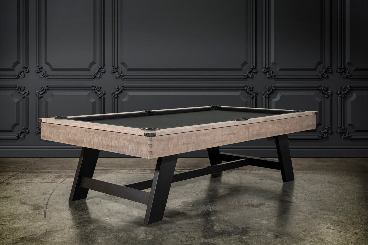 Nixon Hunter 7' Slate Pool Table in Antique Finish by Nixon Billiards in a paneled room.