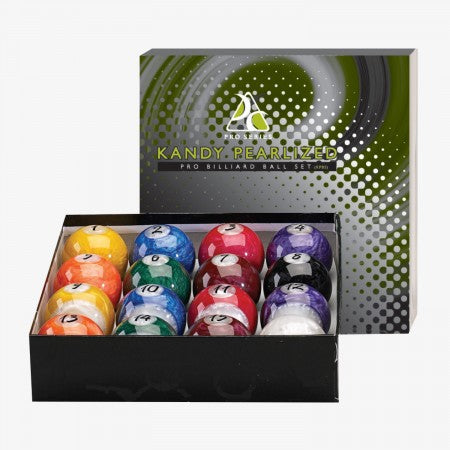 Pro Series Kandy Pearl Set: 15 colored balls with pearlescent finish, labeled 1–15.
