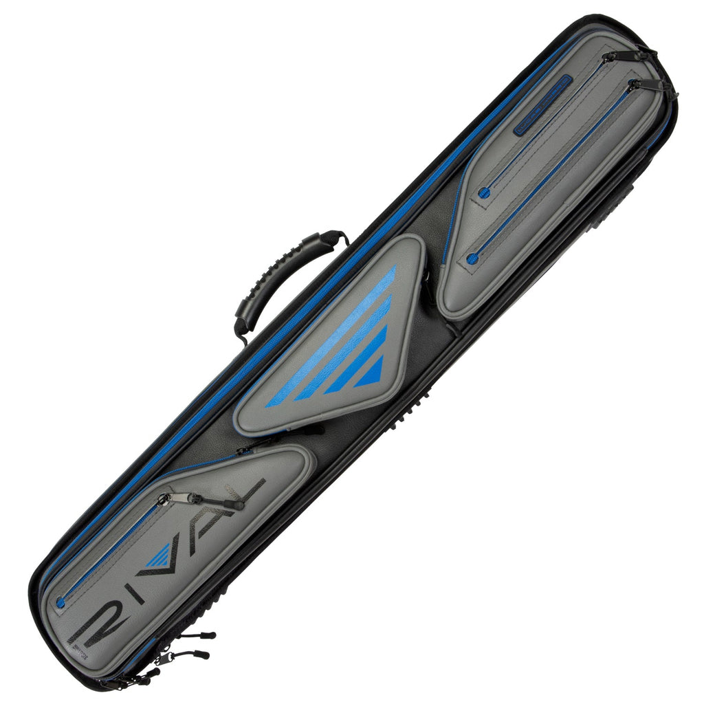 Lucasi Hybrid Rival Case LC348W: rectangular blue case with black/gray panels and zippered pockets.