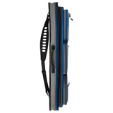 Lucasi Hybrid Rival Case LC348W in grey and blue with black handles and zippers, side view.