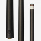 Three Lucasi Pinnacle LP30 carbon fiber cues stand vertically against a white background.