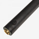 Close-up of a Lucasi Pinnacle LP20 carbon fiber composite cue with a brass threaded insert.