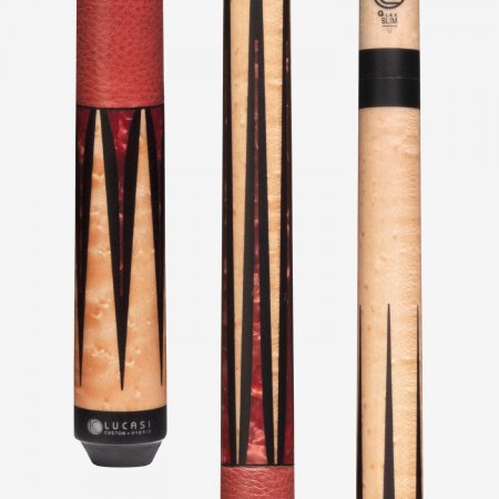 Close-up of the Lucasi Lux® LUX53 Pool Cue featuring brown inlays and a low deflection shaft.