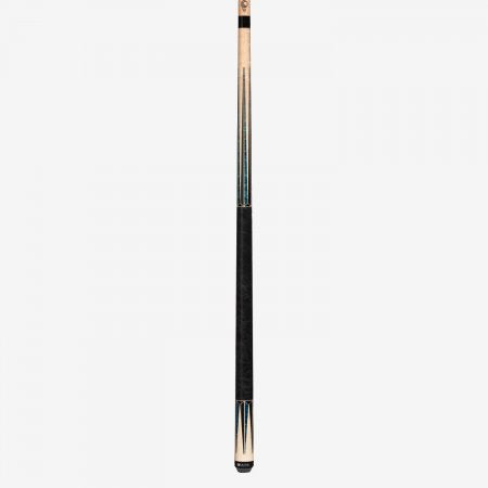 The Lucasi Lux® LUX54 Pool Cue features a black leather wrap and decorative wooden accents.