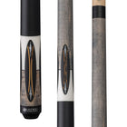 Close-up of a Lucasi Lux® LUX66 cue with a gray, black, and white geometric design.