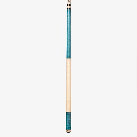 Vertically shown Lucasi Custom® LZC3 Pool Cue in teal and cream with low deflection shaft.