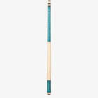 Vertically shown Lucasi Custom® LZC3 Pool Cue in teal and cream with low deflection shaft.