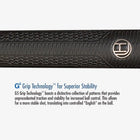 Close-up of textured black grip on the Lucasi Hybrid® LHC13 Pool Cue with stable shaft.