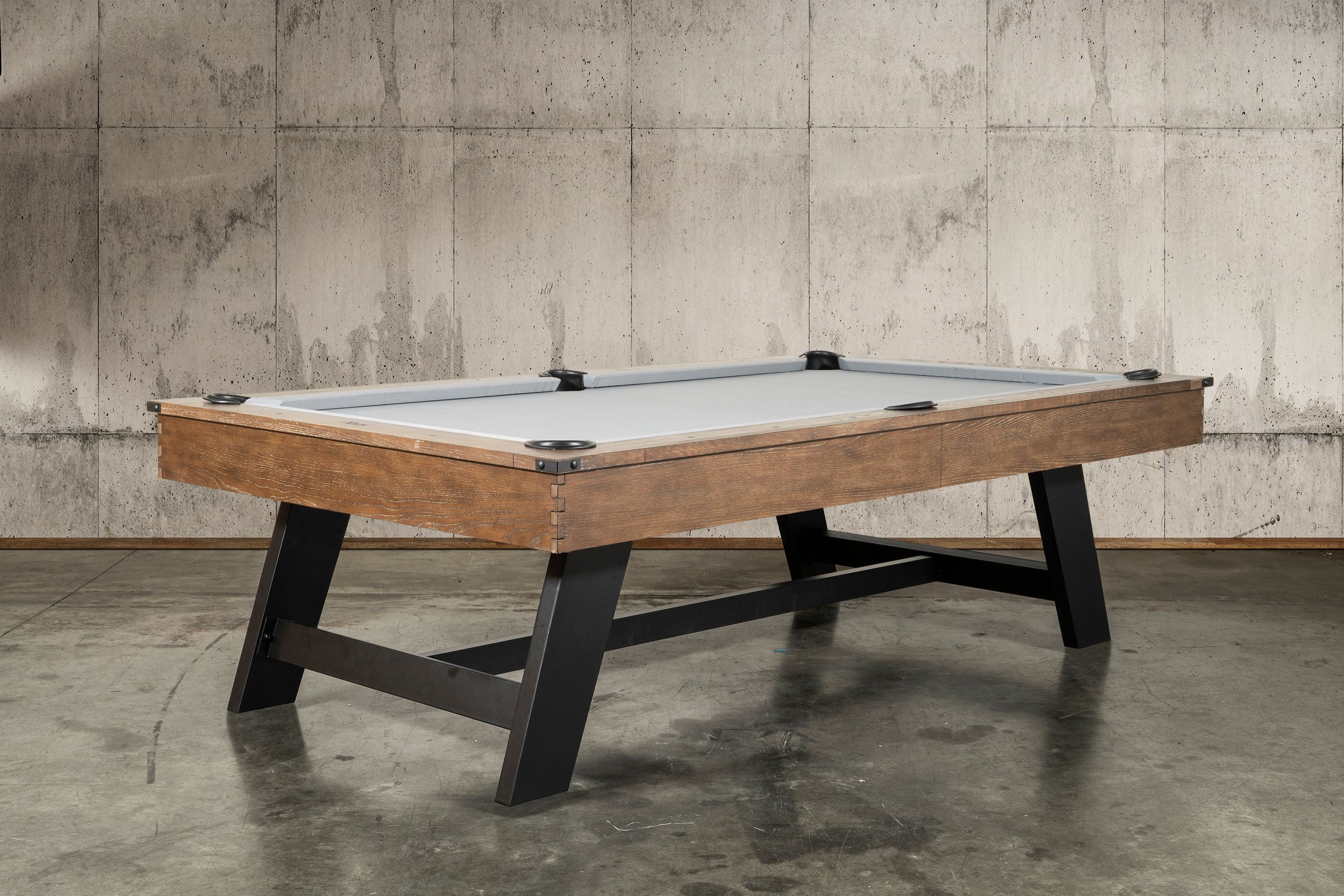 Nixon Hunter 7' Slate Pool Table in Brushed Walnut by Nixon Billiards, with gray felt.