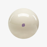 A glossy white Aramith magnetic cue ball with a small purple logo at the center.