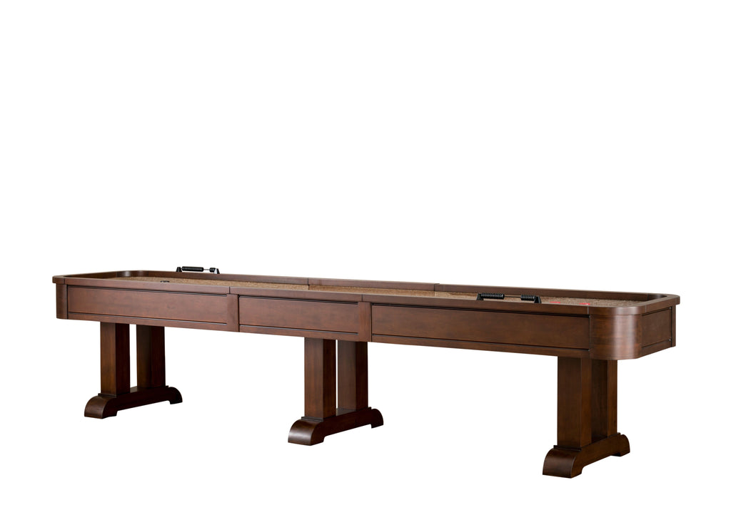 American Heritage Billiards Milan 14' Shuffleboard Table in Navajo on a white background.