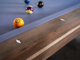 Close-up of Nixon Desyn 8' Slate Pool Table in Walnut by Nixon Billiards with dining top option.