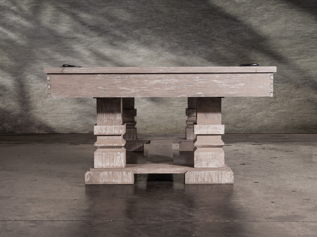 The Nixon Huck 7' Slate Pool Table by Nixon Billiards features square legs and a grey white oak finish.