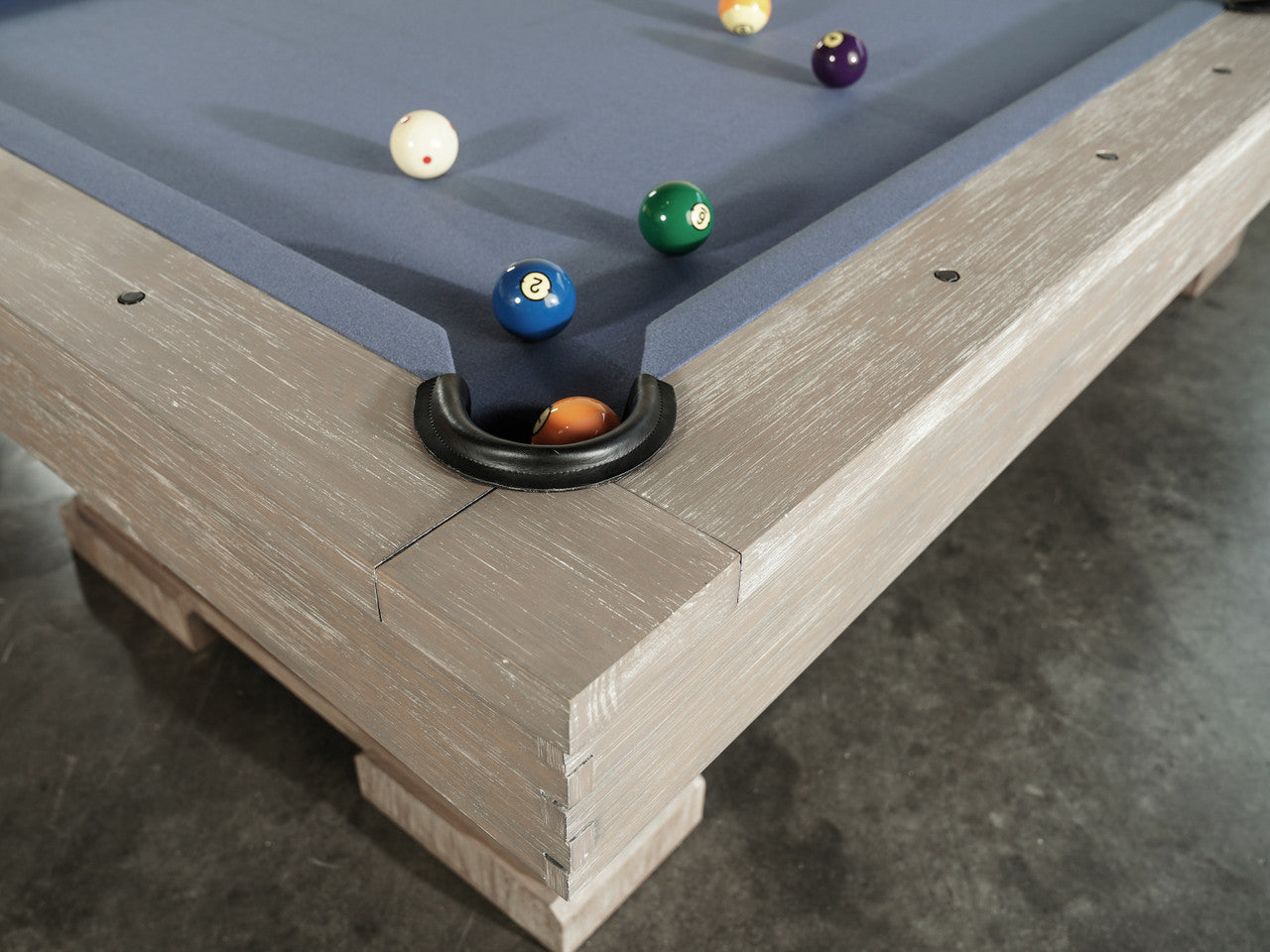Nixon Billiards Huck 7' Slate Pool Table in Grey White Oak with dining top option.