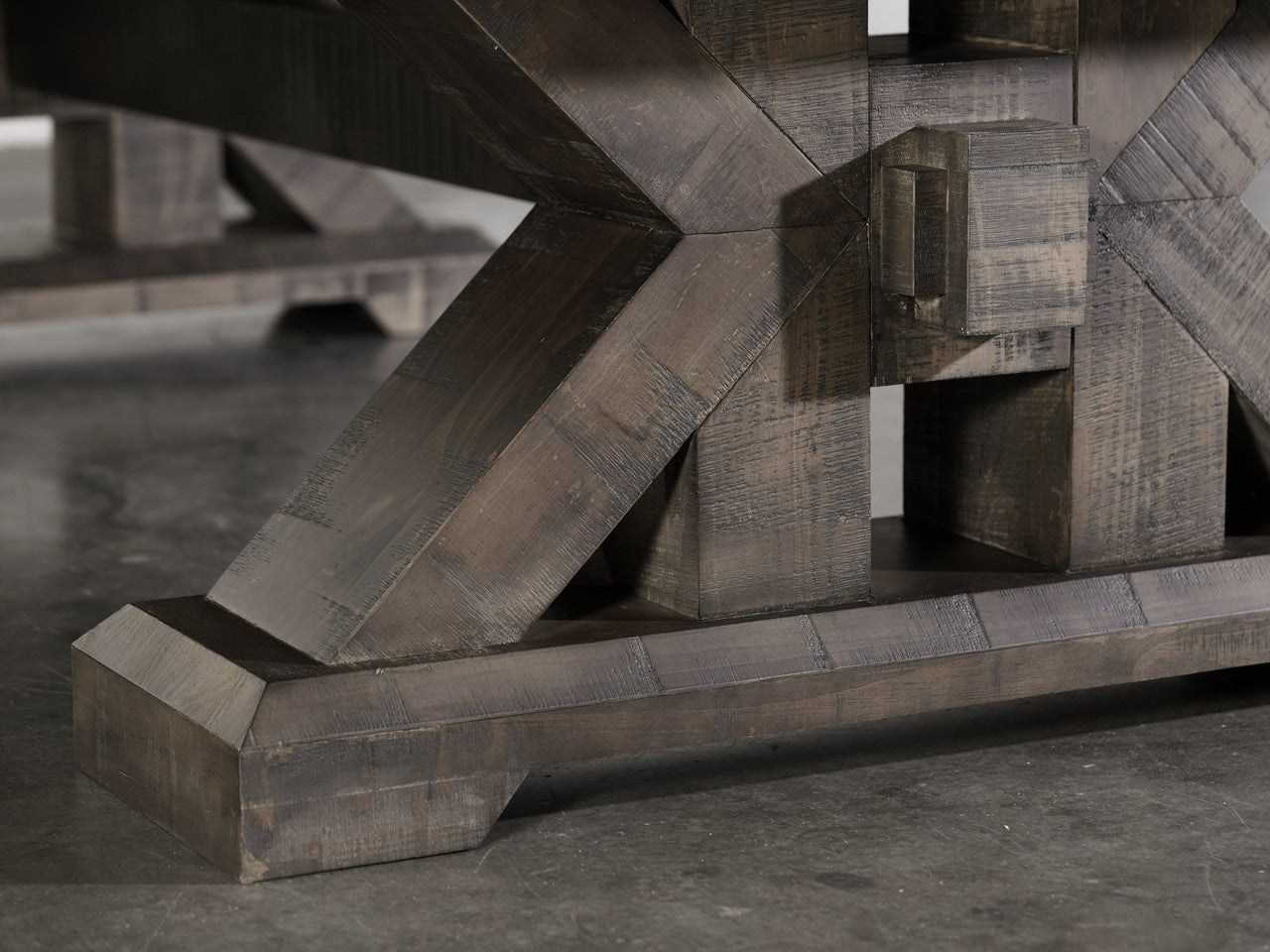 Close-up of Nixon Jasper 8' Slate Pool Table base in Weathered Slate by Nixon Billiards.