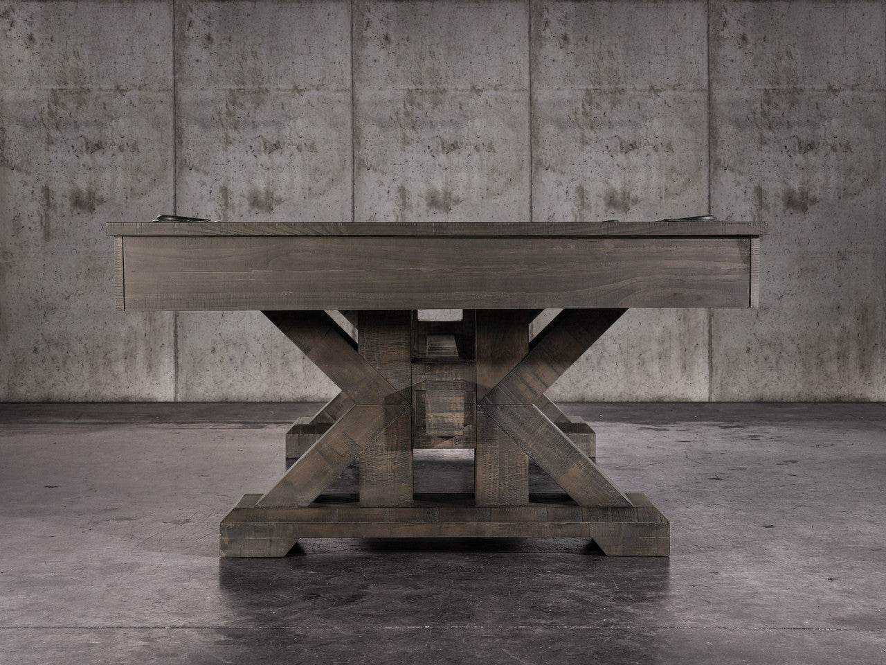 The Nixon Jasper 7' Slate Pool Table by Nixon Billiards features a weathered slate finish and cross-braced base.