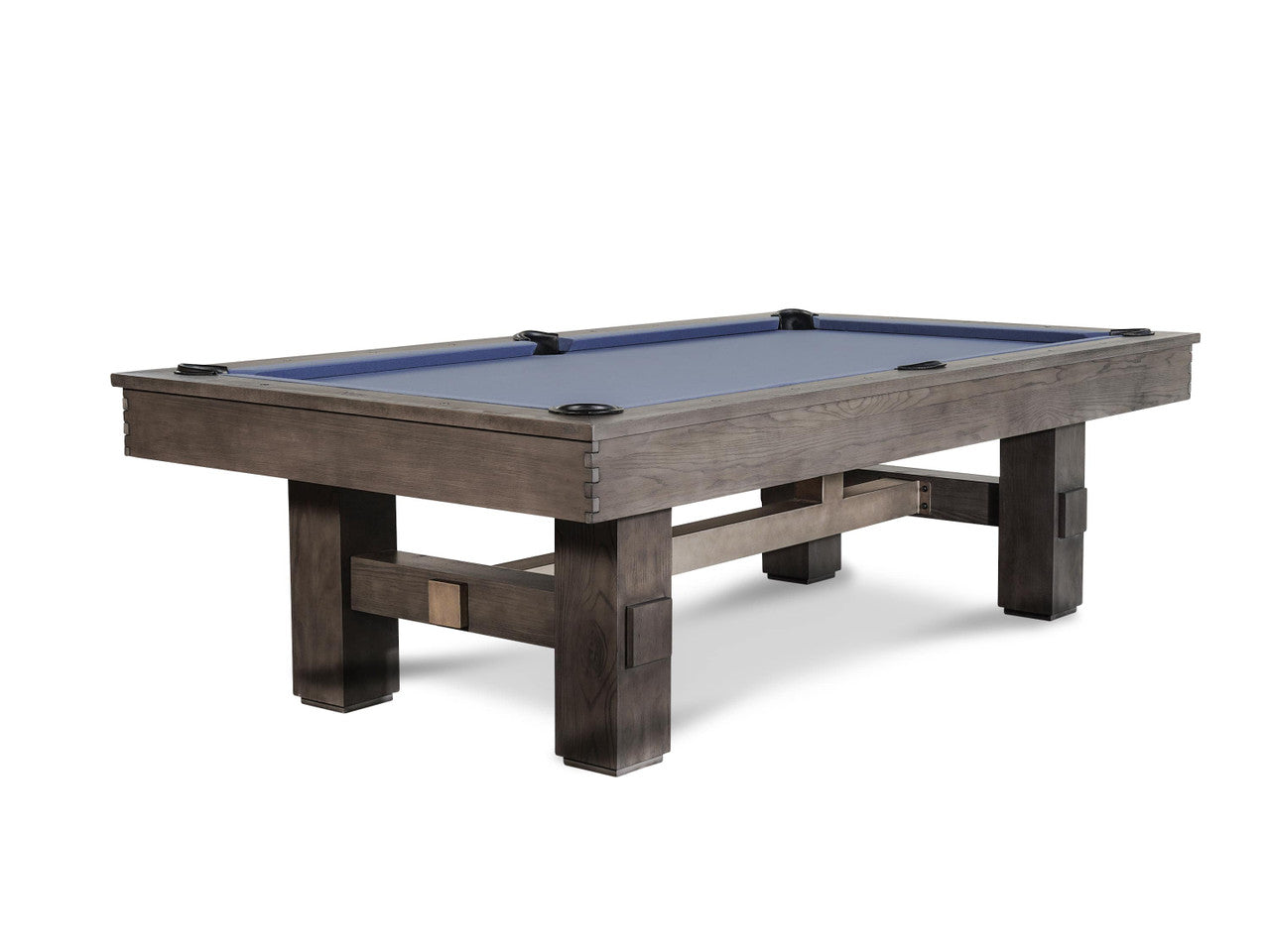 Nixon Kemp 8' Slate Pool Table in Grayson Grey with blue felt and sturdy square legs.