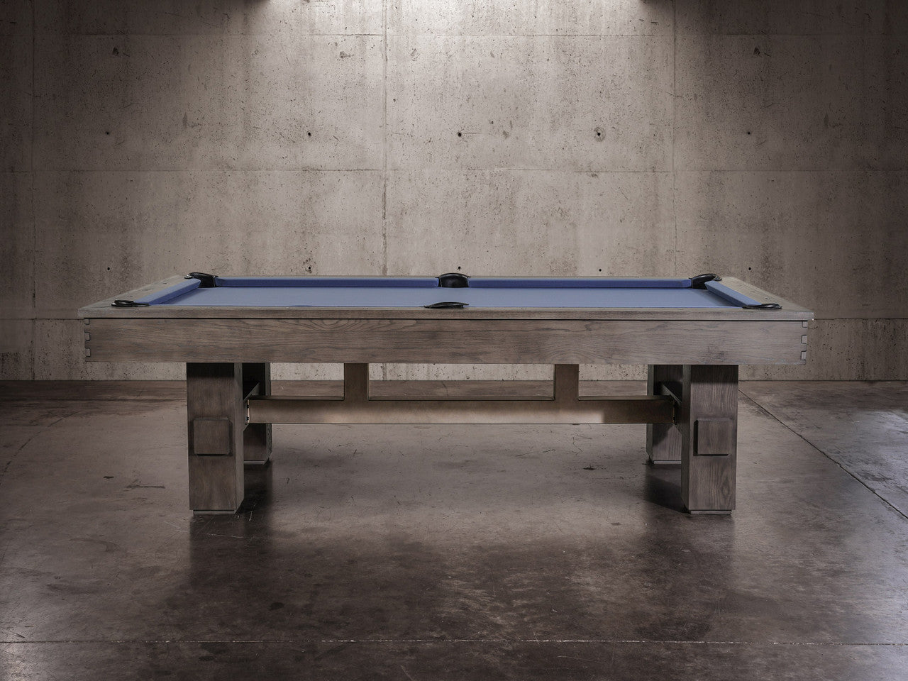 Nixon Billiards Nixon Kemp 8' Slate Pool Table in Grayson Grey w/ blue felt and dining top option.