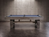Nixon Billiards Nixon Kemp 8' Slate Pool Table in Grayson Grey w/ blue felt and dining top option.