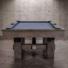 The Nixon Kemp 8' Slate Pool Table by Nixon Billiards features a Grayson Grey finish and blue felt.