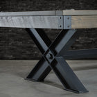 Nixon Portland 8' Slate Pool Table by Nixon Billiards, barnwood finish, X-legs on concrete.