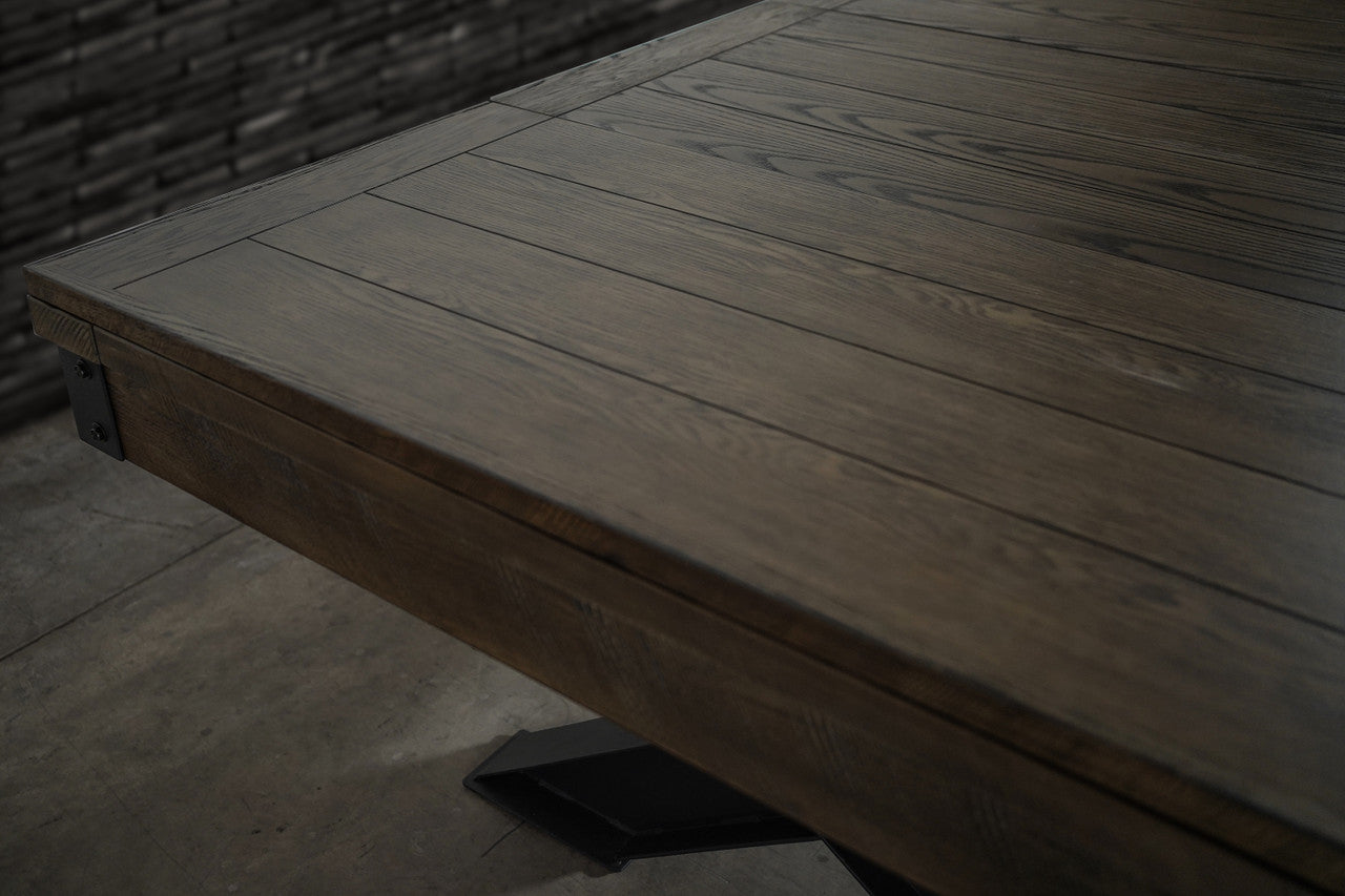 Close-up of Nixon Portland 8' Slate Pool Table in Barnwood finish by Nixon Billiards.