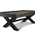 Nixon Portland 8' slate pool table in barnwood finish with dining top option by Nixon Billiards.