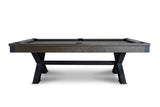 Nixon Portland 8' Slate Pool Table by Nixon Billiards in barnwood finish, side view.