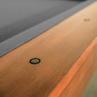 Close-up of Nixon Presli 8' pool table edge in Native Acacia finish by Nixon Billiards.