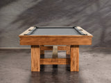The Nixon Presli 8' Slate Pool Table by Nixon Billiards features a Native Acacia finish and gray felt.