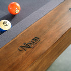 Close-up of Nixon Presli 8' Slate Pool Table in Native Acacia by Nixon Billiards with balls 5, 10.