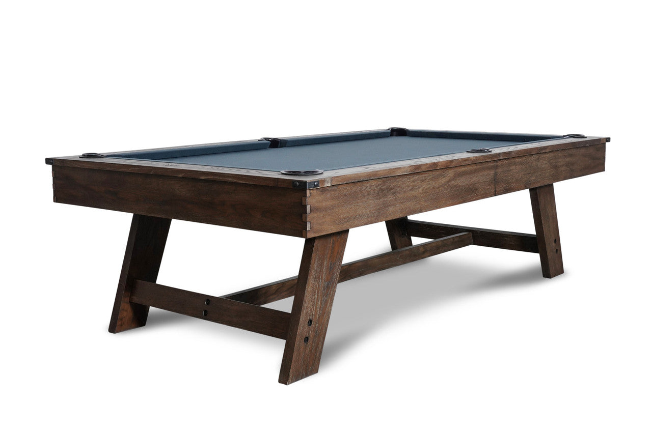 Nixon Hunter 7' Slate Pool Table in Brushed Walnut by Nixon Billiards with blue felt.