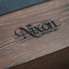 Nixon Billiards logo engraved on Hunter 7' Slate Pool Table in Brushed Walnut finish.