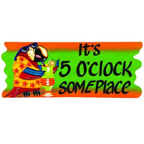 RAM Game Room “It's 5 O'clock Someplace” acacia wood sign—fun poolside decor.