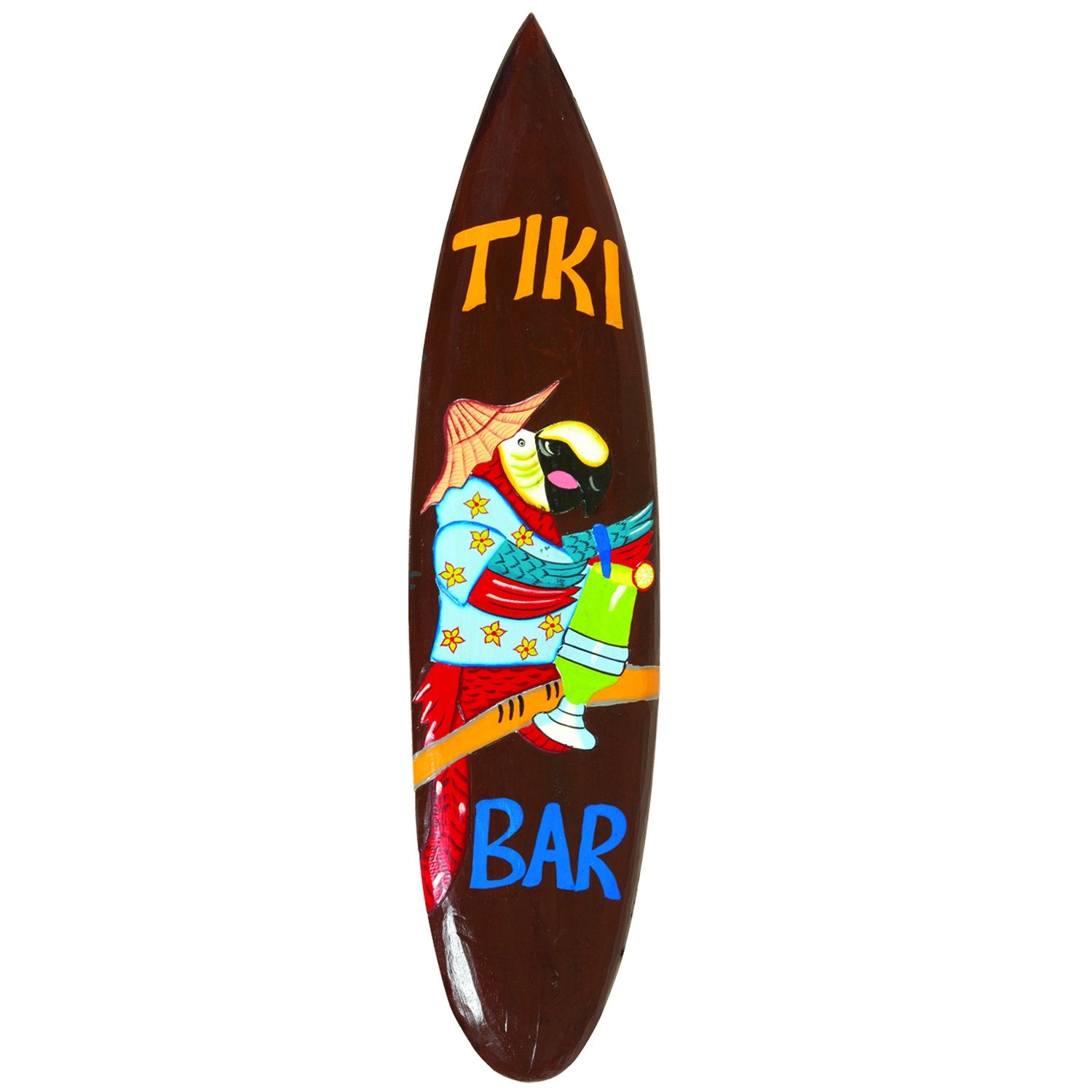 RAM Game Room Parrot “Tiki Bar” Surfboard Acacia Wood Art Sign