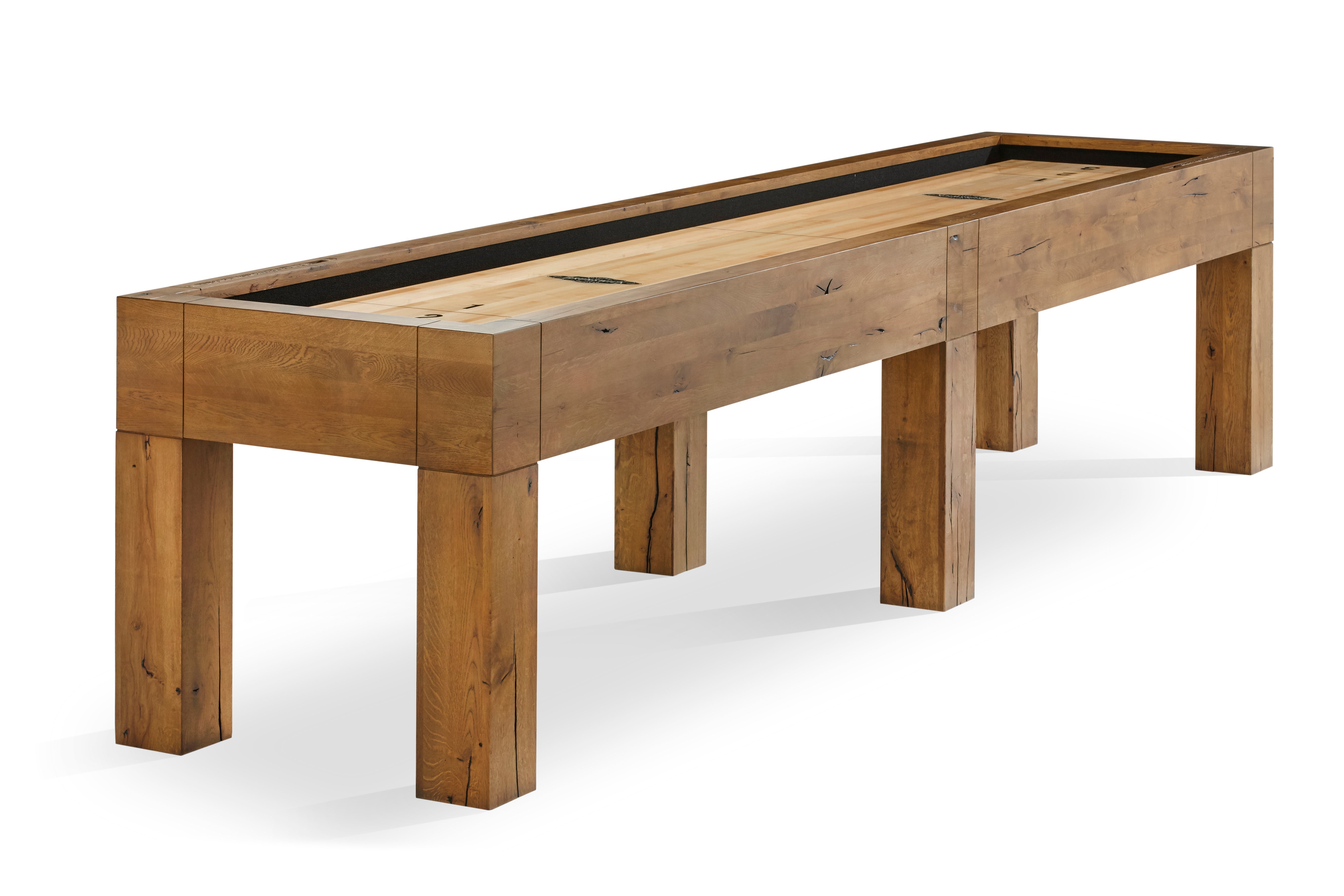 Brunswick Billiards Parsons 12' Shuffleboard Table features a rectangular top and block legs.