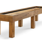 Brunswick Billiards Parsons 12' Shuffleboard Table with pucks on a white background.