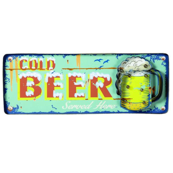 RAM Game Room “Cold Beer” Metal Wall Art Sign (Blue)